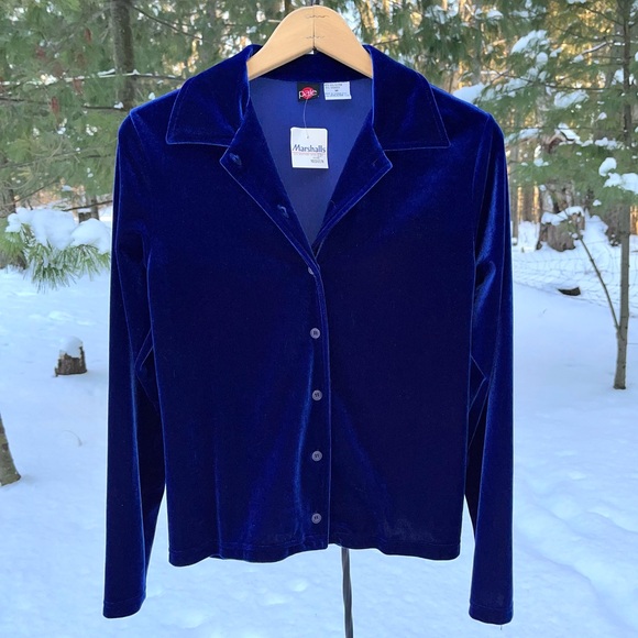 90s Pale Blue Velvet Button-Up Blouse Women’s Size M NWT - Picture 14 of 16